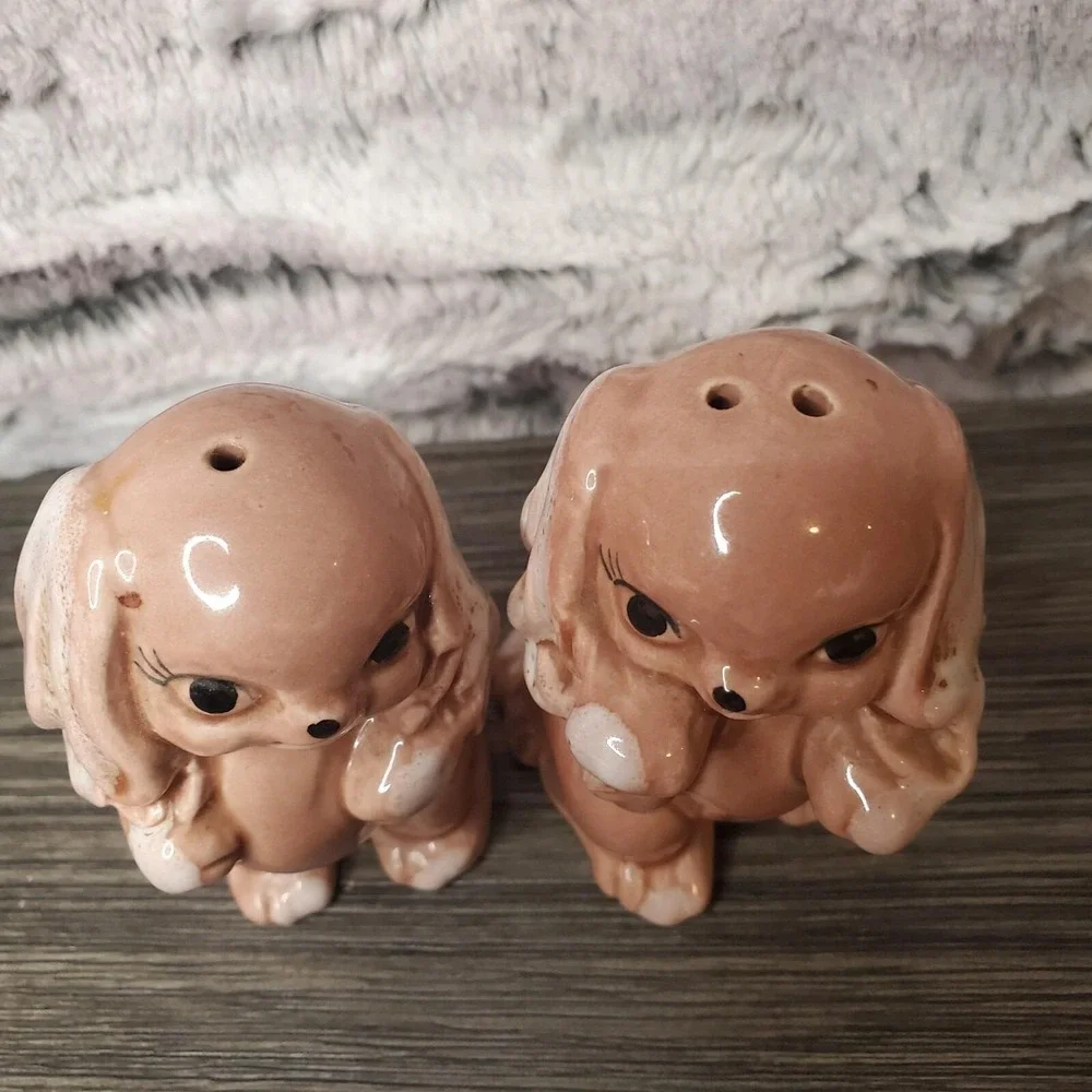 Vintage Anamorphic Cocker Spaniel Puppy Dog Salt & Pepper Shaker Set - NO PLUGS